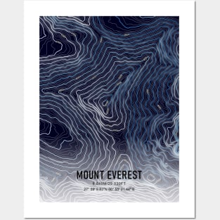 Mount Everest Topographic map blue and white Posters and Art